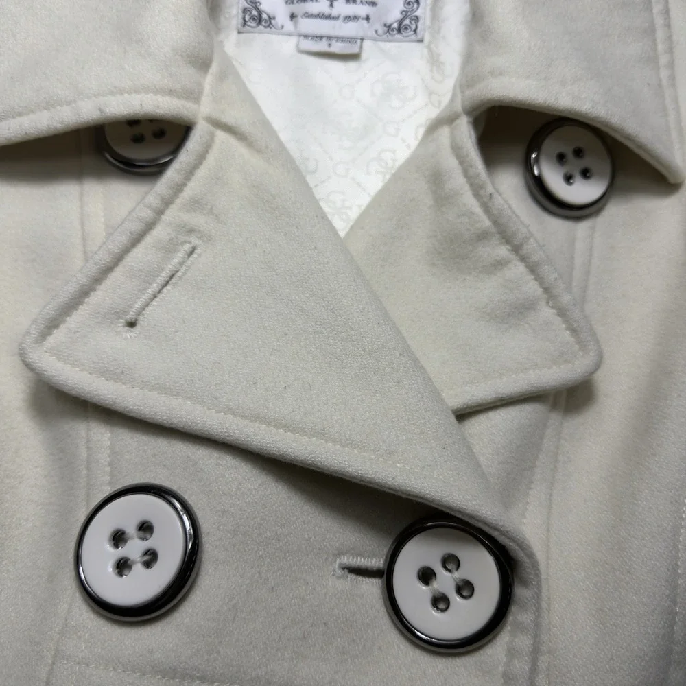 Vintage Guess Jeans Small Beige Wool Blend Peacoat Big Buttons Y2K Coat